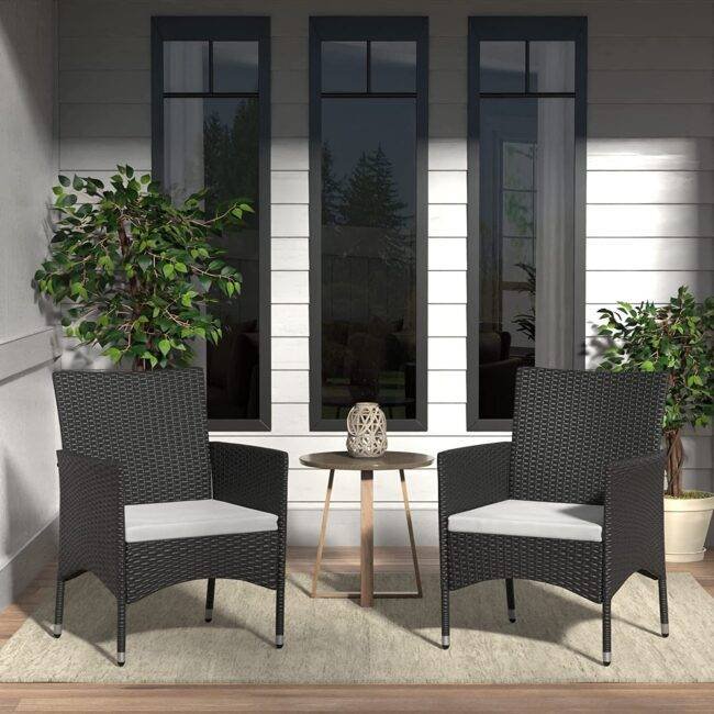 Wicker & Rattan Patio Dining Arm Chair(Black & White)