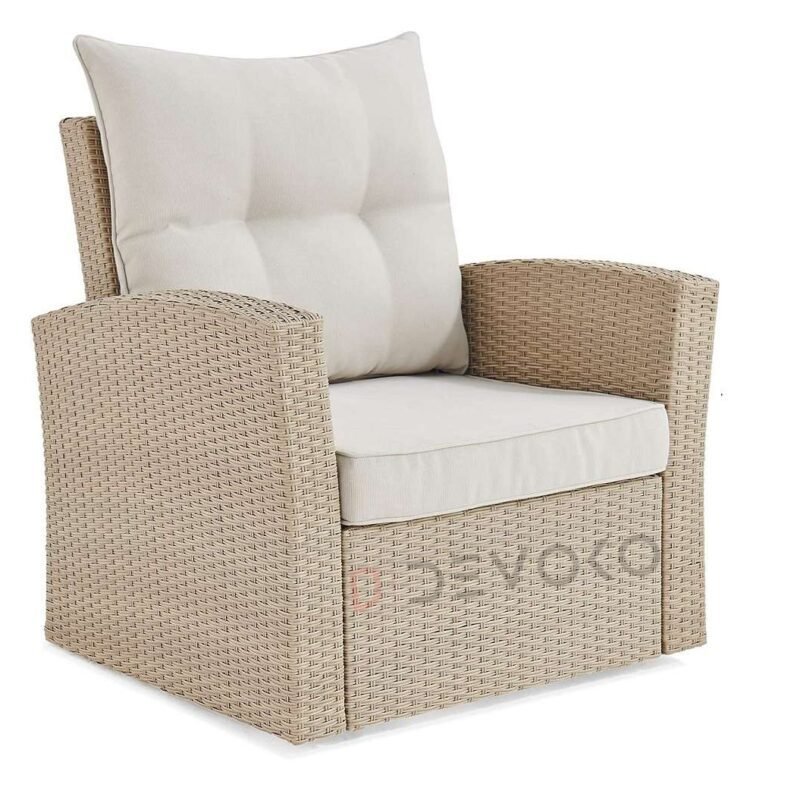 DEVOKO 4 Pieces Outdoor Conversation Patio Wicker Furniture(Beige and Cream) - Image 4