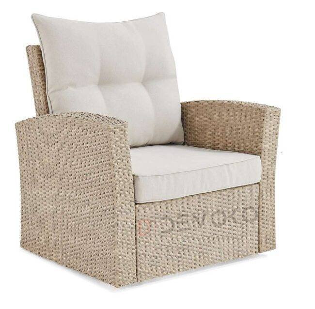 DEVOKO 4 Seater Sofa Set with Center Table and Cushion (Beige and Cream) - Image 3