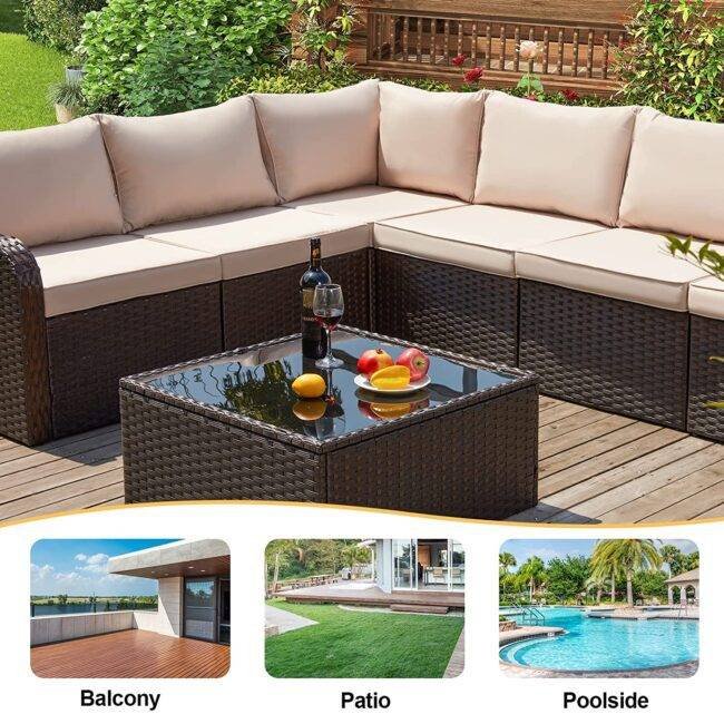 Devoko 3-Piece L-Shape Patio Conversation Set(Dark Brown & Cream) - Image 5