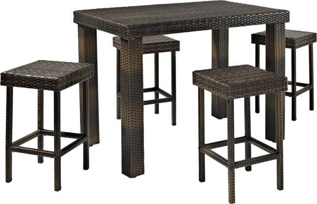 5-Piece Rattan Wicker Patio Bar Set(Dark Brown) - Image 5
