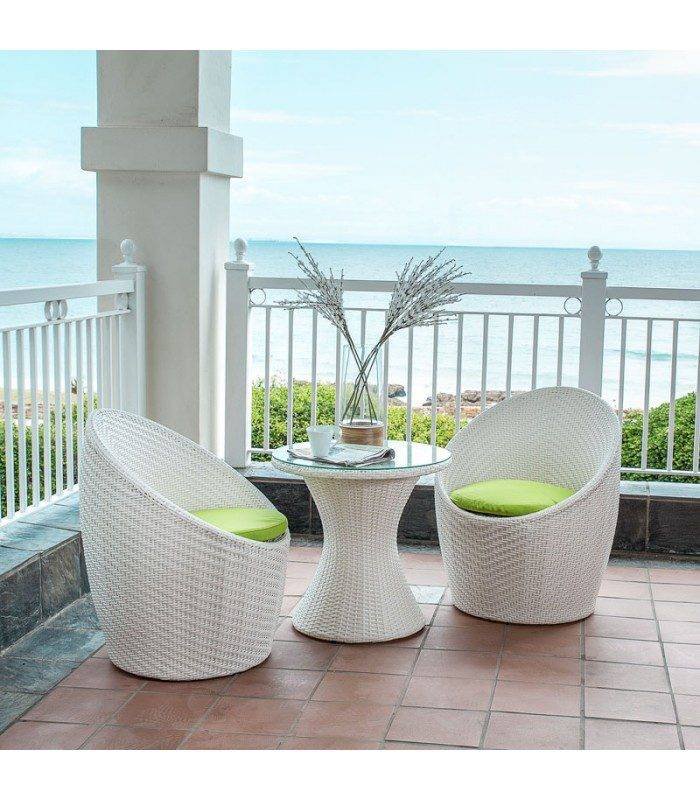 3-Piece Rattan Patio Set: White & Light Green Wicker Outdoor Furniture