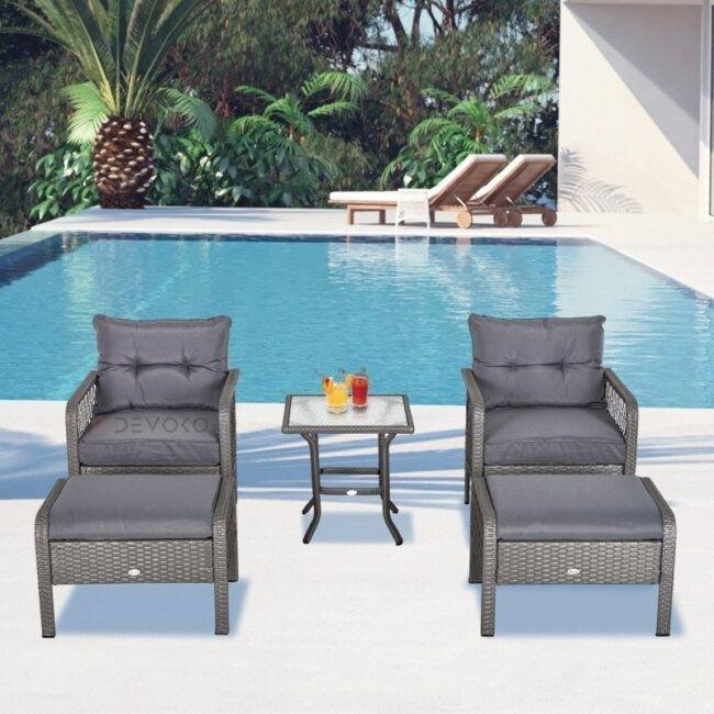 5-Piece Wicker Rattan Patio Set: Silver Grey & Grey