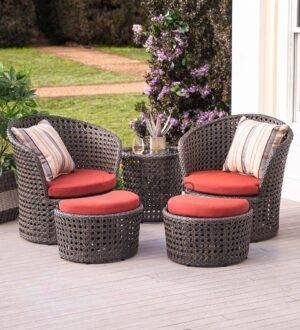Dark Brown & Red All-Weather Wicker Patio Conversation Set