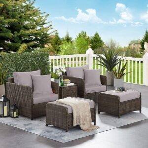 Wicker Rattan Patio Furniture Set: Dark Brown & Gray