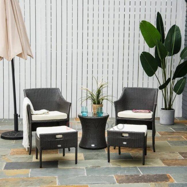 Black & Offwhite Outdoor Patio Bistro Set