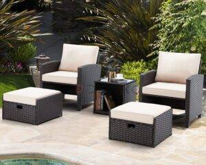Dark Brown & Cream Rattan Patio Conversation Set