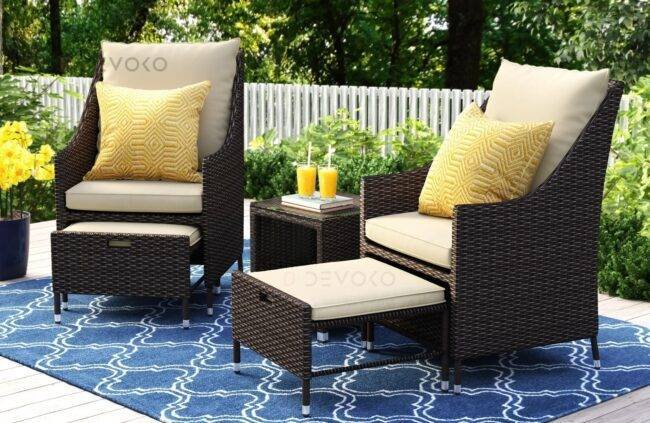 Dark Brown & Cream Outdoor Wicker Patio Furniture Set