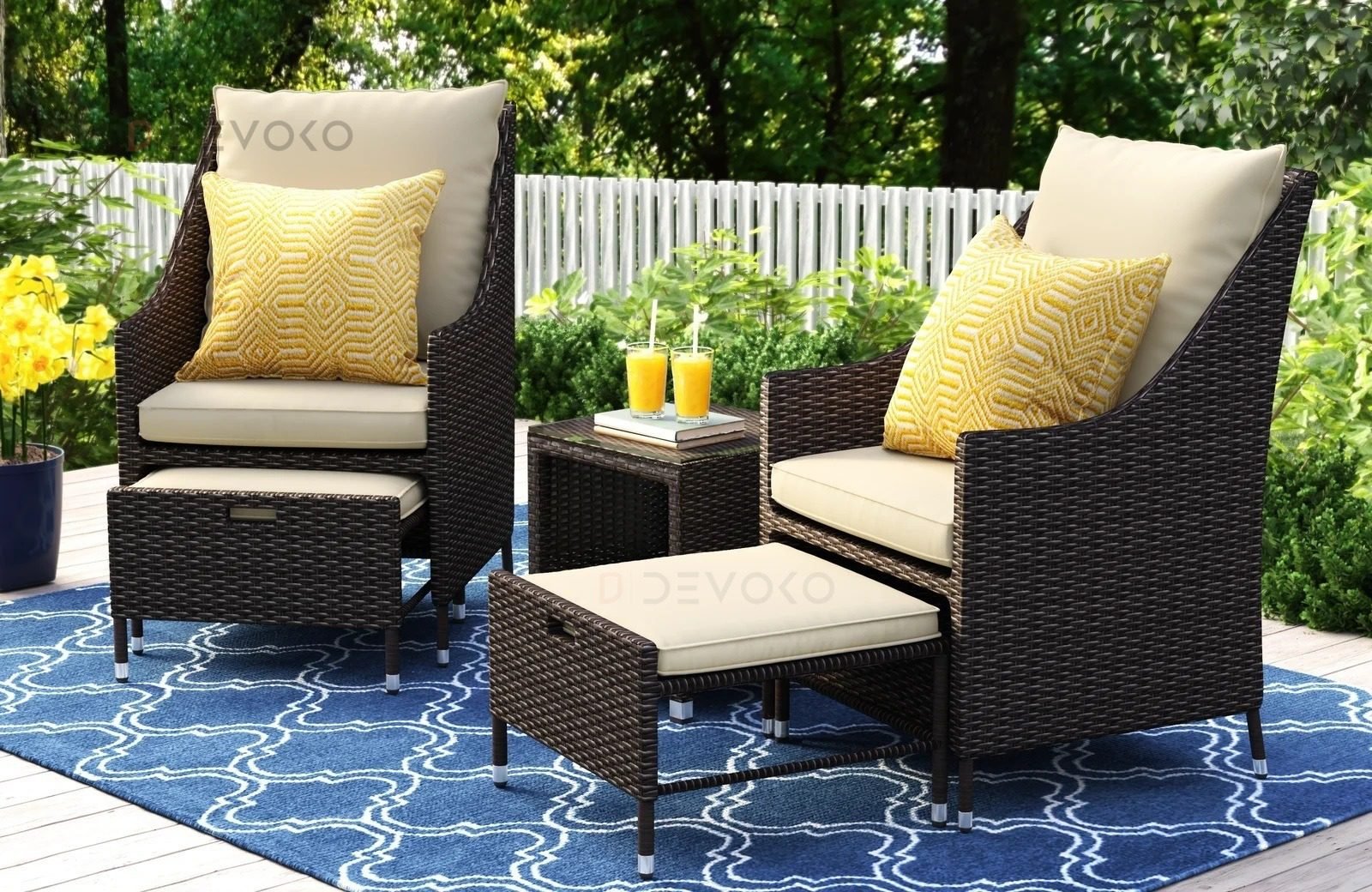 Dark Brown & Cream Outdoor Wicker Patio Furniture Set