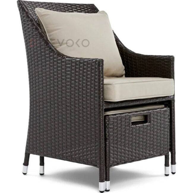 Dark Brown & Cream Outdoor Wicker Patio Furniture Set - Image 4