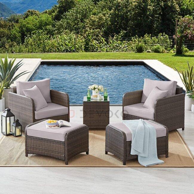 Wicker Rattan Patio Furniture Set: Dark Brown & Gray - Image 5