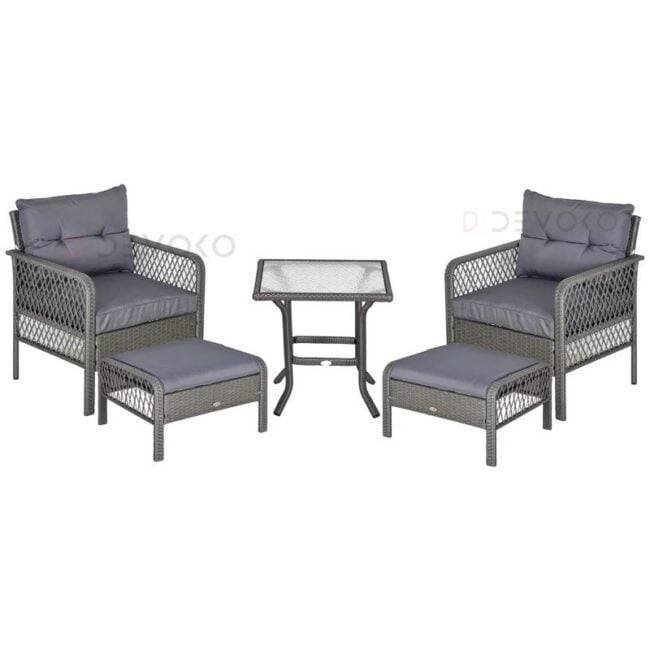 5-Piece Wicker Rattan Patio Set: Silver Grey & Grey - Image 3