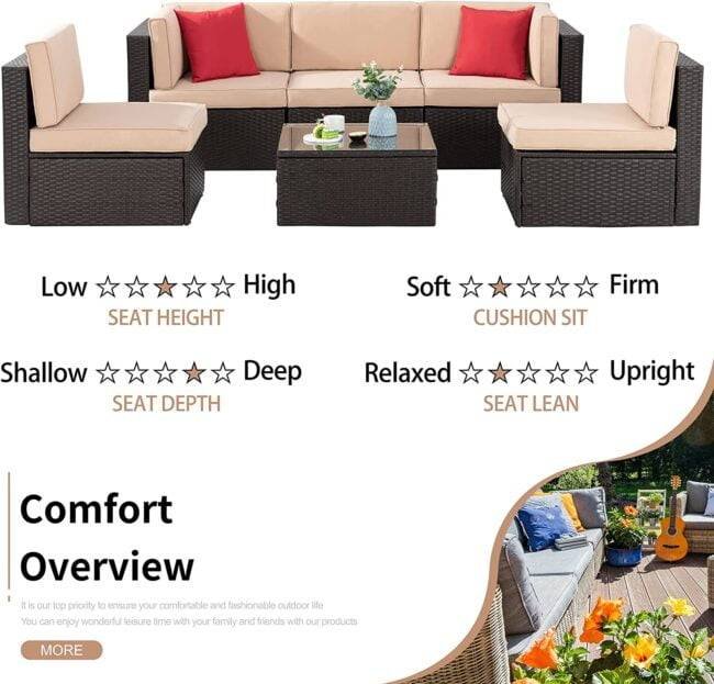 Dark Brown & Cream Outdoor Patio Sofa Set with Cushions & Pillows - Image 6