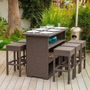 Coffee Brown 7PCS Wicker Bar Table Set - Outdoor Patio Furniture