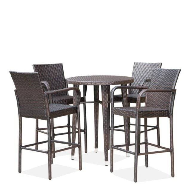 5-Piece Wicker Patio Bistro Set: Round Table, 4 Bar Stools - Image 5