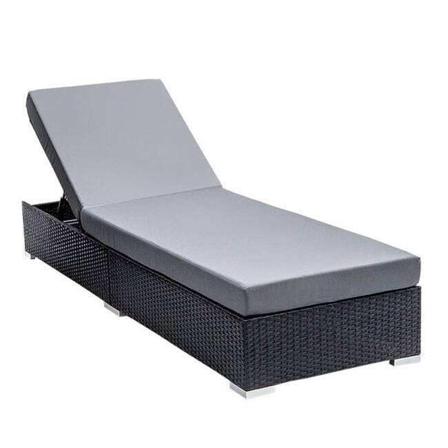 Outdoor Rattan Wicker Sun Lounger Recliner Chair Garden (Black Grey) - Image 5