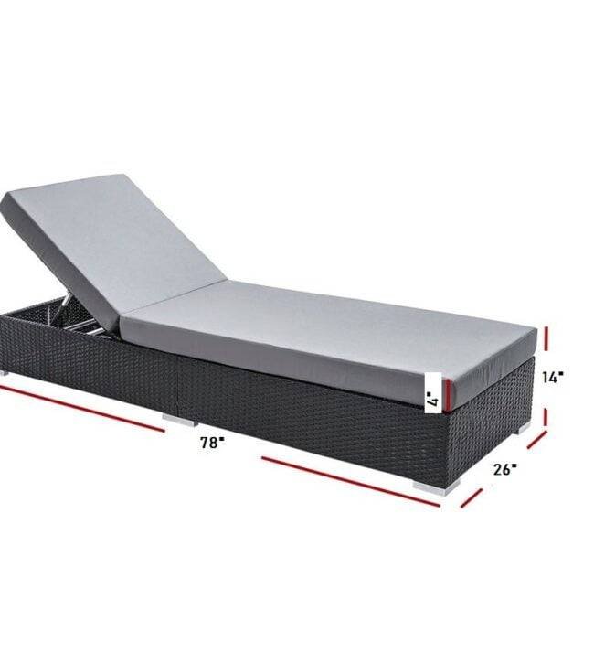 Outdoor Rattan Wicker Sun Lounger Recliner Chair Garden (Black Grey) - Image 2