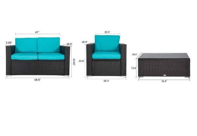 4Pc Outdoor Wicker Rattan Sofa Set with Cushions(Black & Sky blue) - Image 4