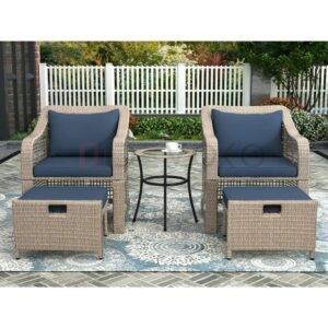 Navy Blue Cushion & Silver Grey Wicker Patio Conversation Set