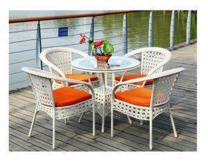 White Rattan Patio Furniture Set: 5-Piece Outdoor Conversation Ensemble