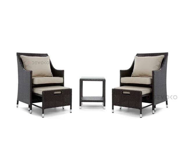 Dark Brown & Cream Outdoor Wicker Patio Furniture Set - Image 6