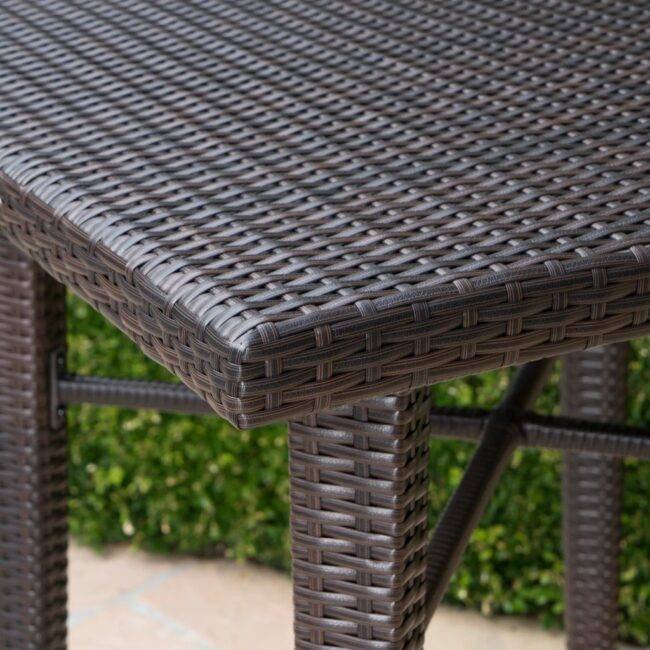 5-Piece Wicker Bistro Patio Set: Counter Height Table & 4 Bar Stools with Cushions - Image 3