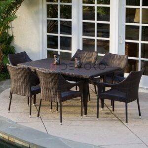 7-Piece Rattan Patio Dining Set: Outdoor Conversation Set (Dark Brown Wicker)