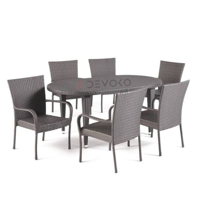 7PCS Wicker Patio Dining Set: Outdoor Rattan Table & Chairs with Cushions (Darkbrown) - Image 7