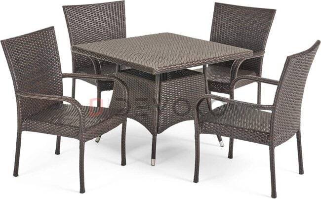 5-Piece Patio Dining Set, 4 Seats + 1 Square Table (Dark Brown) - Image 6