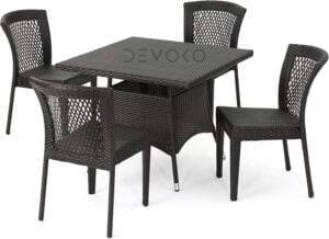 5-Piece Patio Dining Set, 4 Seats + 1 Square Table (Dark Brown)