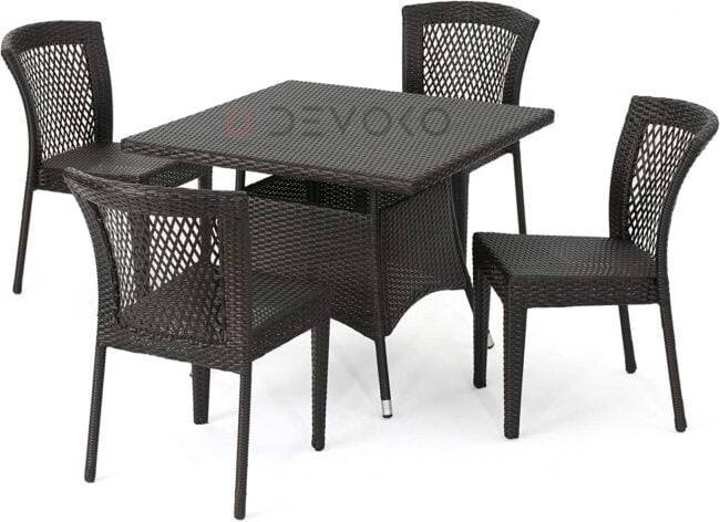 5-Piece Patio Dining Set, 4 Seats + 1 Square Table (Dark Brown)
