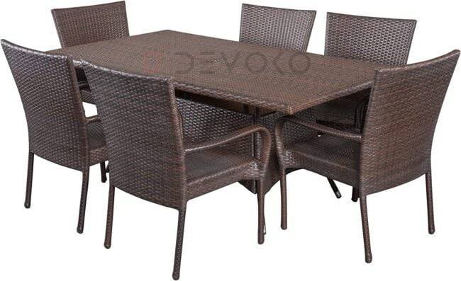 7-Piece Rattan Patio Dining Set: Outdoor Conversation Set (Dark Brown Wicker) - Image 4