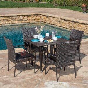 5-Piece Patio Dining Set, 4 Seats + 1 Square Table (Dark Brown)