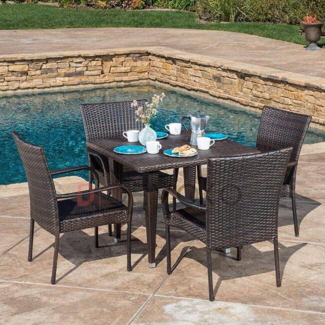 5-Piece Patio Dining Set, 4 Seats + 1 Square Table (Dark Brown)