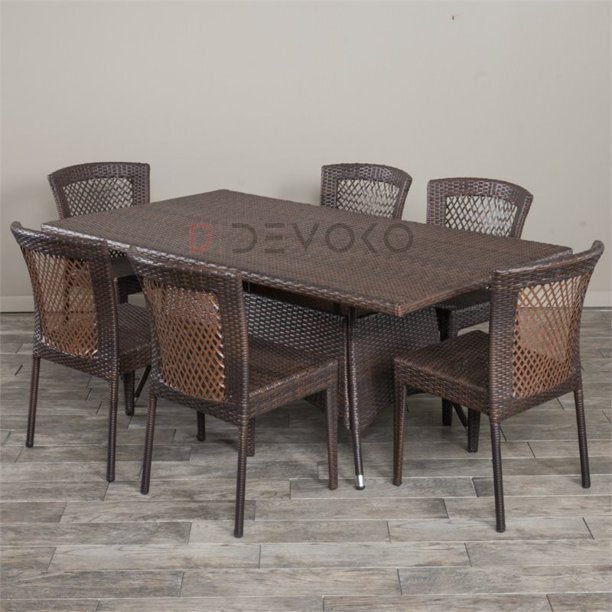 7-Piece Rattan Patio Dining Set: Outdoor Conversation Set (Dark Brown Wicker)