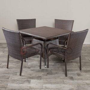5-Piece Patio Dining Set, 4 Seats + 1 Square Table (Dark Brown)