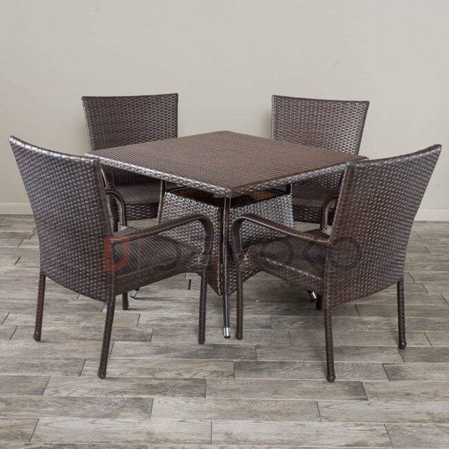 5-Piece Patio Dining Set, 4 Seats + 1 Square Table (Dark Brown)