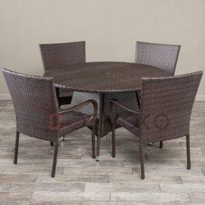 5-Piece Patio Dining Set, 4 Seats + 1 Round Table (Dark Brown)