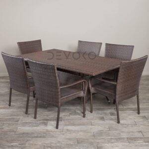7-Piece Rattan Patio Dining Set: Outdoor Conversation Set (Dark Brown Wicker)