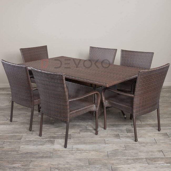 7-Piece Rattan Patio Dining Set: Outdoor Conversation Set (Dark Brown Wicker)