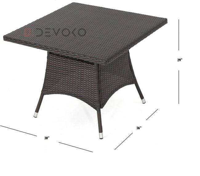 5-Piece Patio Dining Set, 4 Seats + 1 Square Table (Dark Brown) - Image 3