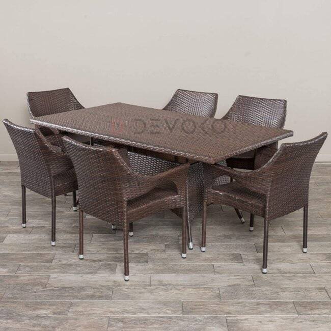 7-Piece Rattan Patio Dining Set: Outdoor Conversation Set (Dark Brown Wicker)
