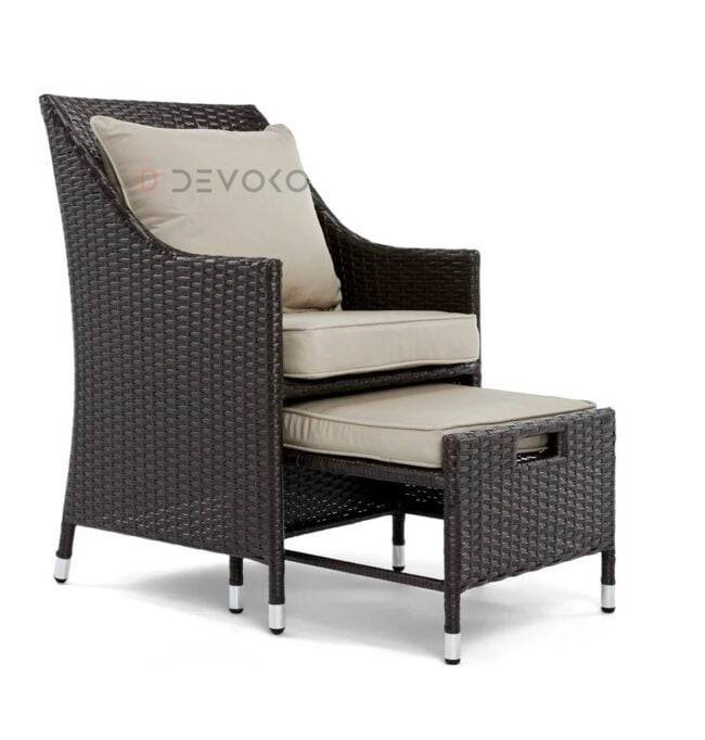 Dark Brown & Cream Outdoor Wicker Patio Furniture Set - Image 3