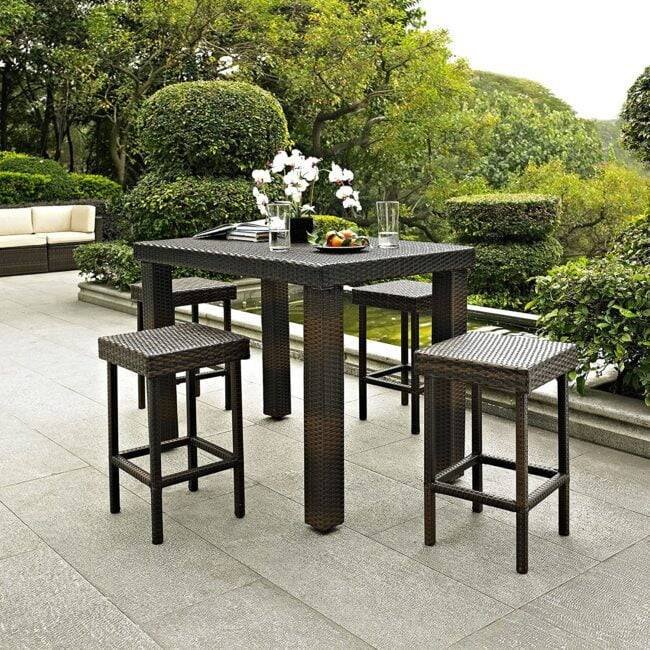 5-Piece Rattan Wicker Patio Bar Set(Dark Brown) - Image 4