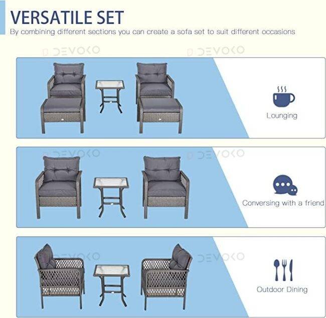 5-Piece Wicker Rattan Patio Set: Silver Grey & Grey - Image 5