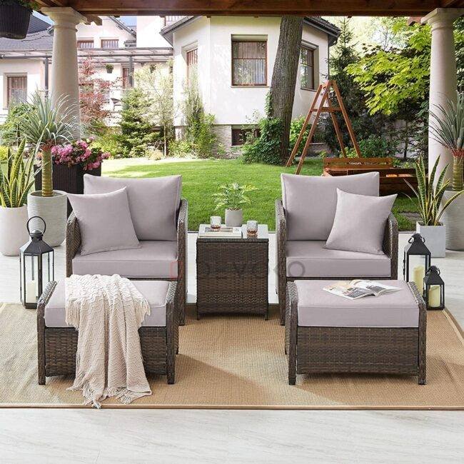 Wicker Rattan Patio Furniture Set: Dark Brown & Gray - Image 3