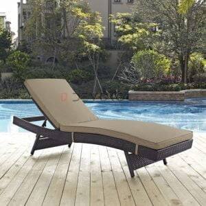 1 Pc Adjustable Rattan Wicker Chaise Lounge with Beige Cushion
