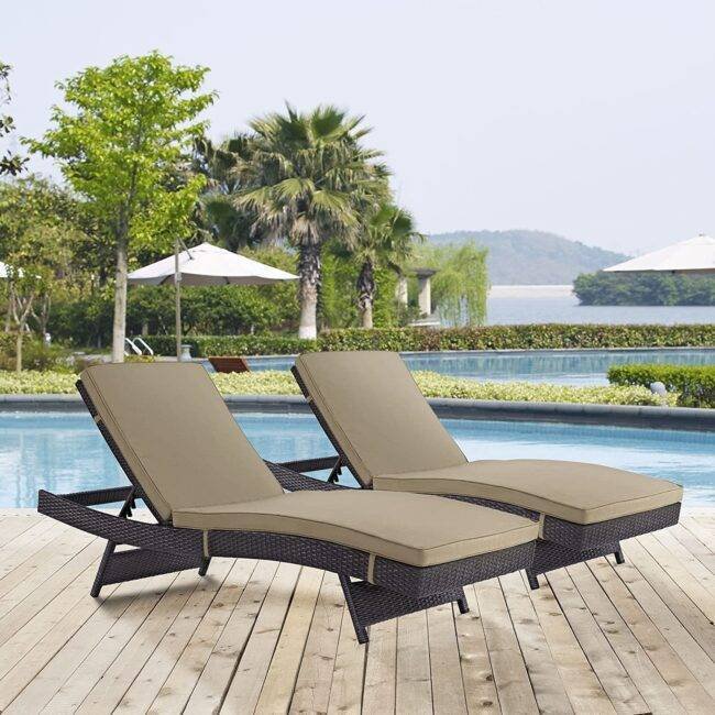 Adjustable Chaise Lounge Rattan Wicker Patio (Beige Set 2)