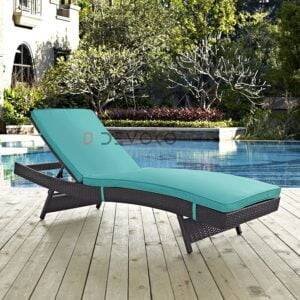 1PC Rattan Wicker Chaise Lounge for Outdoor Pool Terrace(Dark Brown & Sky Blue)