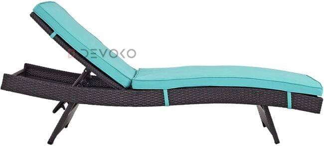 1PC Rattan Wicker Chaise Lounge for Outdoor Pool Terrace(Dark Brown & Sky Blue) - Image 5